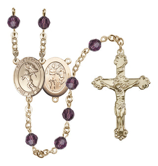 14 Karat Gold 6mm Austrian Crystal Saint Sebastian /Track&Field-Women Rosary in Amethyst
