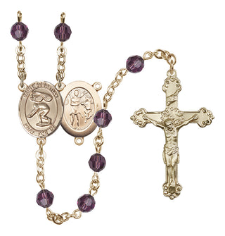 14 Karat Gold 6mm Austrian Crystal Saint Sebastian/Swimming Rosary in Amethyst