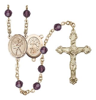 14 Karat Gold 6mm Austrian Crystal Saint Sebastian / Dance Rosary in Amethyst