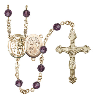 14 Karat Gold 6mm Austrian Crystal Saint Sebastian/Karate Rosary in Amethyst