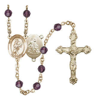 14 Karat Gold 6mm Austrian Crystal Guardian Angel/Softball Rosary in Amethyst