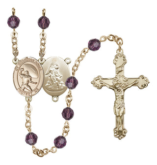 14 Karat Gold 6mm Austrian Crystal Guardian Angel/Track&Field-Women Rosary in Amethyst