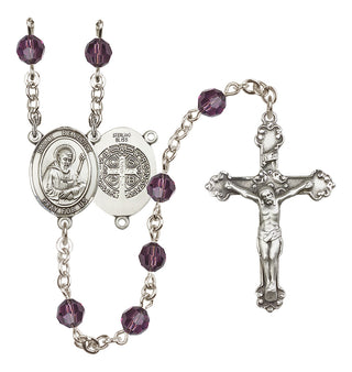 Sterling Silver 6mm Austrian Crystal Saint Benedict Rosary in Amethyst