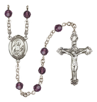 Sterling Silver 6mm Austrian Crystal Saint Camillus of Lellis Rosary in Amethyst