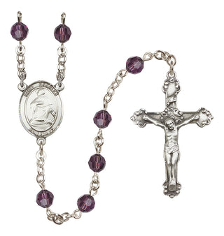 Sterling Silver 6mm Austrian Crystal Saint Charles Borromeo Rosary in Amethyst