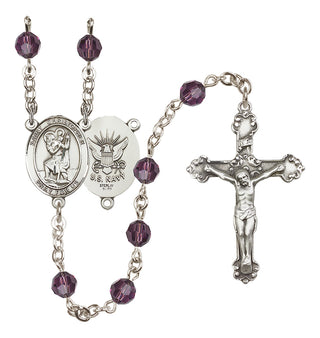 Sterling Silver 6mm Saint Christopher / Navy Rosary