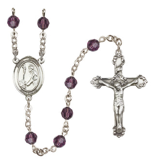 Sterling Silver 6mm Austrian Crystal Saint Dominic de Guzman Rosary in Amethyst