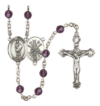Sterling Silver 6mm Austrian Crystal Saint Florian/Firefighter Rosary in Amethyst