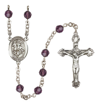 Sterling Silver 6mm Austrian Crystal Saint George Rosary in Amethyst