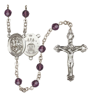 Sterling Silver 6mm Austrian Crystal Saint George / Air Force Rosary in Amethyst