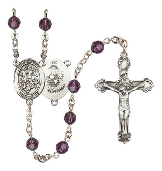 Sterling Silver 6mm Austrian Crystal Saint George / Marines Rosary in Amethyst