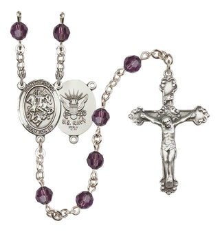 Sterling Silver 6mm Austrian Crystal Saint George / Navy Rosary in Amethyst