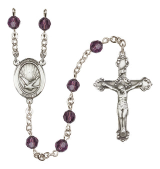 Sterling Silver 6mm Austrian Crystal Holy Spirit Rosary in Amethyst