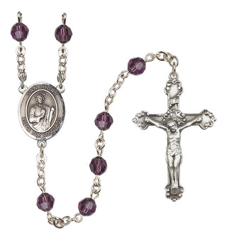 Sterling Silver 6mm Austrian Crystal San Judas Rosary in Amethyst