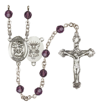 Sterling Silver 6mm Saint Michael / Navy Rosary