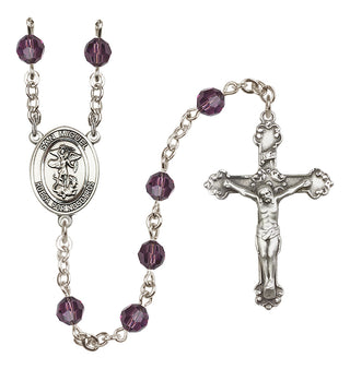 Sterling Silver 6mm Austrian Crystal San Miguel Arcangel Rosary in Amethyst