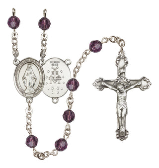 Sterling Silver 6mm Miraculous  Engraved Catholic Rosaries
