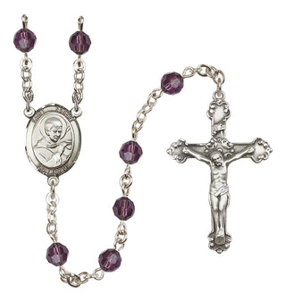 Sterling Silver 6mm Austrian Crystal Saint Robert Bellarmine Rosary in Amethyst