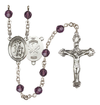 Sterling Silver 6mm Austrian Crystal Guardian Angel / Nat'l Guard Rosary in Amethyst