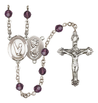 Sterling Silver 6mm Austrian Crystal Saint Christopher/Gymnastics Rosary in Amethyst