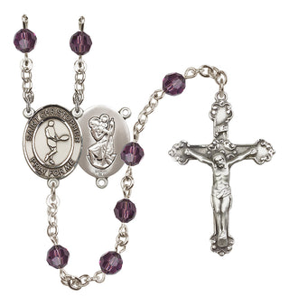 Sterling Silver 6mm Austrian Crystal Saint Christopher/Tennis Rosary in Amethyst