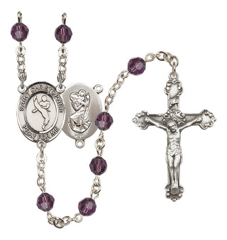 Sterling Silver 6mm Austrian Crystal Saint Christopher/Martial Arts Rosary in Amethyst