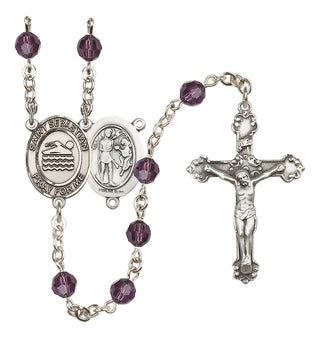 Sterling Silver 6mm Austrian Crystal Saint Sebastian/Swimming Rosary in Amethyst