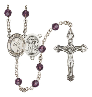 Sterling Silver 6mm Austrian Crystal Saint Sebastian/Martial Arts Rosary in Amethyst