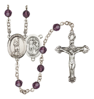 Sterling Silver 6mm Austrian Crystal Saint Sebastian/Lacrosse Rosary in Amethyst
