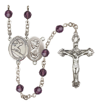 Sterling Silver 6mm Austrian Crystal Saint Christopher/Surfing Rosary in Amethyst