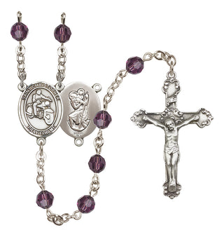 Sterling Silver 6mm Austrian Crystal Saint Christopher/Motorcycle Rosary in Amethyst