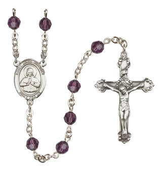 Sterling Silver 6mm Austrian Crystal Saint John Vianney Rosary in Amethyst