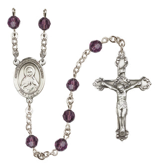 Sterling Silver 6mm Austrian Crystal Immaculate Heart of Mary Rosary in Amethyst