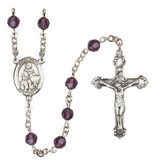 Sterling Silver 6mm Austrian Crystal Saint Giles Rosary in Amethyst