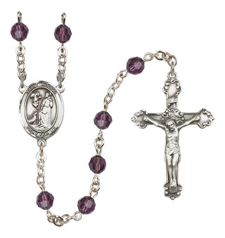 Sterling Silver 6mm Austrian Crystal Saint Rocco Rosary in Amethyst