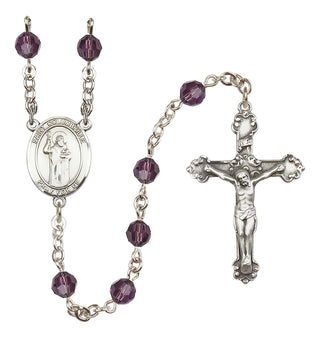 Sterling Silver 6mm Austrian Crystal Saint Columbkille Rosary in Amethyst