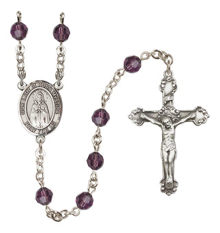 Sterling Silver 6mm Austrian Crystal Our Lady of Rosa Mystica Rosary in Amethyst