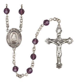 Sterling Silver 6mm Austrian Crystal Our Lady of Good Help Rosary in Amethyst