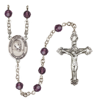 Sterling Silver 6mm Austrian Crystal Saint Peter Claver Rosary in Amethyst