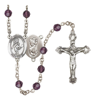 Sterling Silver 6mm Austrian Crystal Saint Christopher/Tennis Rosary in Amethyst