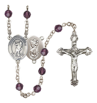Sterling Silver 6mm Austrian Crystal Saint Christopher/Lacrosse Rosary in Amethyst