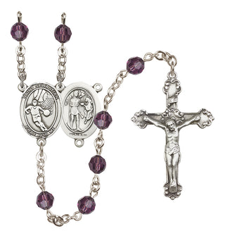 Sterling Silver 6mm Austrian Crystal Saint Sebastian/Basketball Rosary in Amethyst