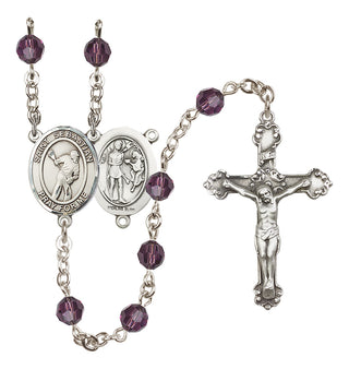 Sterling Silver 6mm Austrian Crystal Saint Sebastian/Lacrosse Rosary in Amethyst