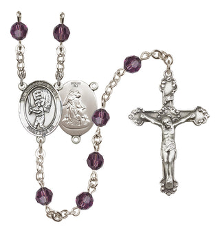 Sterling Silver 6mm Austrian Crystal Guardian Angel/Baseball Rosary in Amethyst
