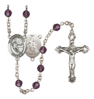 Sterling Silver 6mm Austrian Crystal Guardian Angel/Hockey Rosary in Amethyst