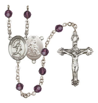 Sterling Silver 6mm Austrian Crystal Guardian Angel/Track&Field-Men Rosary in Amethyst
