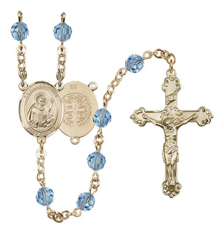 14 Karat Gold-Filled 6mm Austrian Crystal Saint Benedict Rosary in Aqua