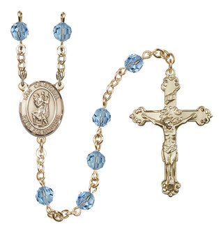 14 Karat Gold-Filled 6mm Austrian Crystal San Cristobal Rosary in Aqua