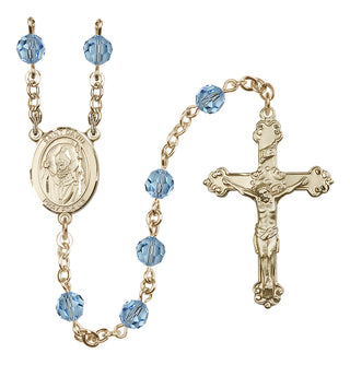 14 Karat Gold-Filled 6mm Austrian Crystal Saint David of Wales Rosary in Aqua