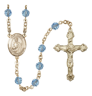 14 Karat Gold-Filled 6mm Austrian Crystal San Judas Rosary in Aqua